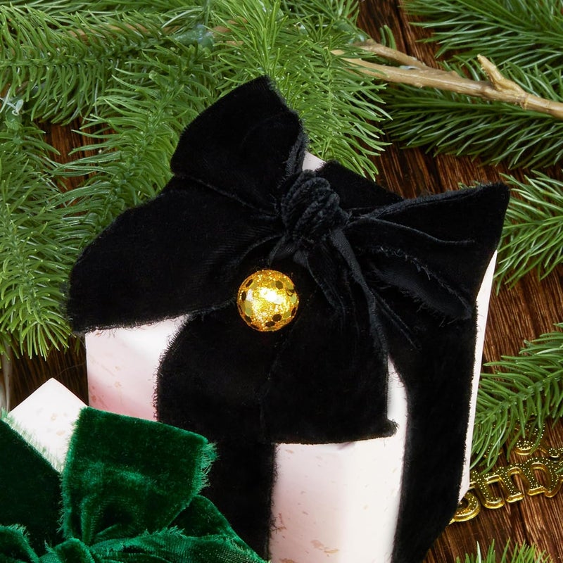 Keypan Black Velvet Ribbon for Gift Wrapping - 1 1/2 inch Wide Handmade Fringe Fabric Ribbons for Christmas Decorations, Baby Shower, Flower Bouquet - Image 5